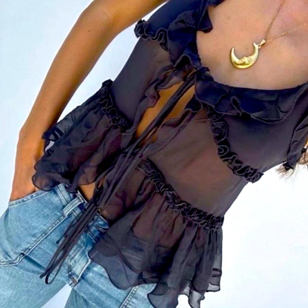 NWT 🏷️ ZARA Ruffled Semi-Sheer Tie Tank Top